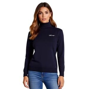 Tommy Hilfiger Womens Navy Blue Turtleneck Sweater Button Cuff‎ M NWT